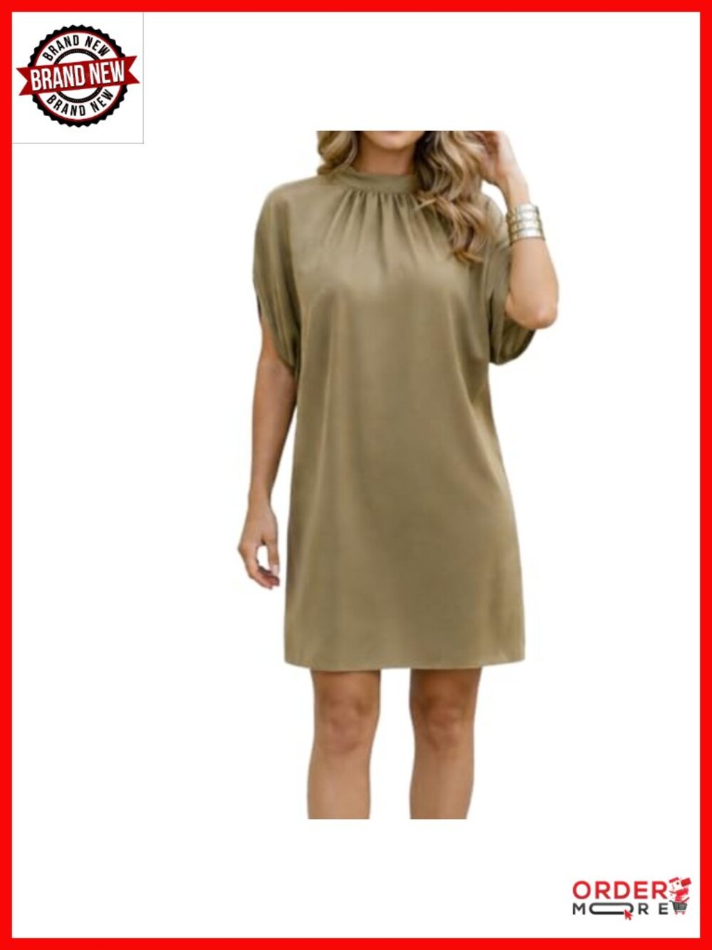 Mock Neck Short Sleeve Satin Mini Dress
